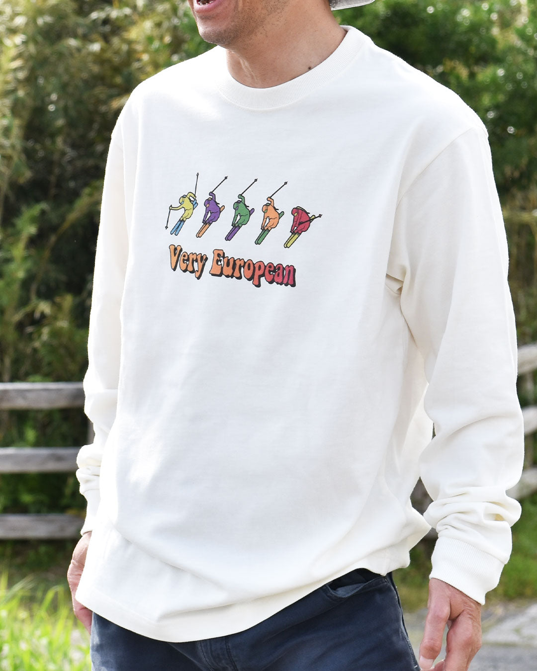 長袖 ロングTシャツ 白 オーバーサイズ ビックシルエット丸首 刺繍 アメカジ ストリート