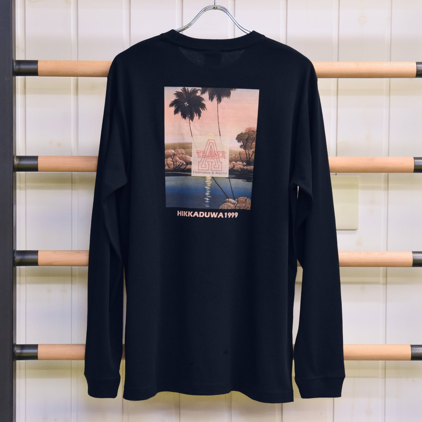 ロングTシャツ ブラック アメカジ ヤシの木 袖口リブ