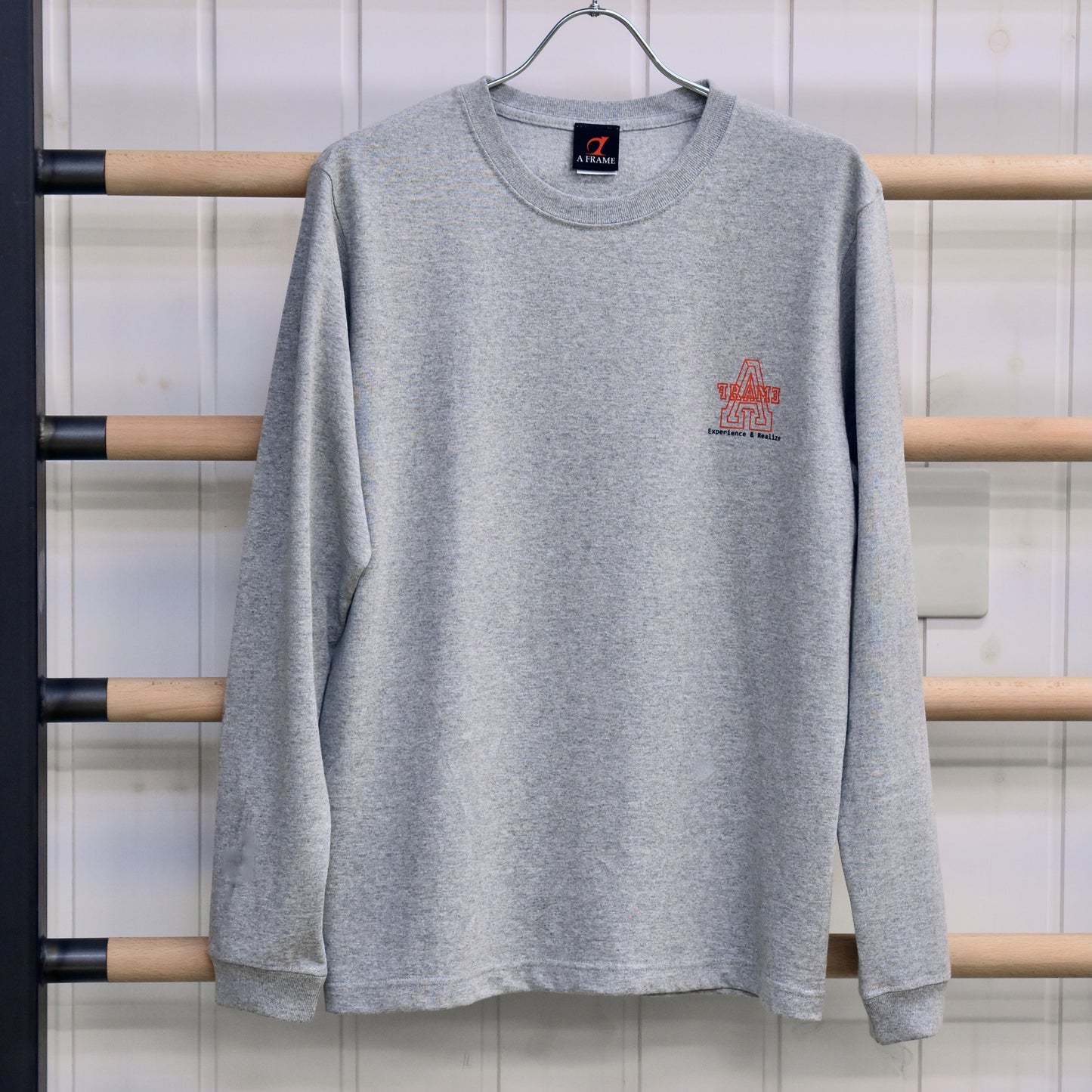 ロングTシャツ グレー アメカジ ヤシの木 袖口リブ