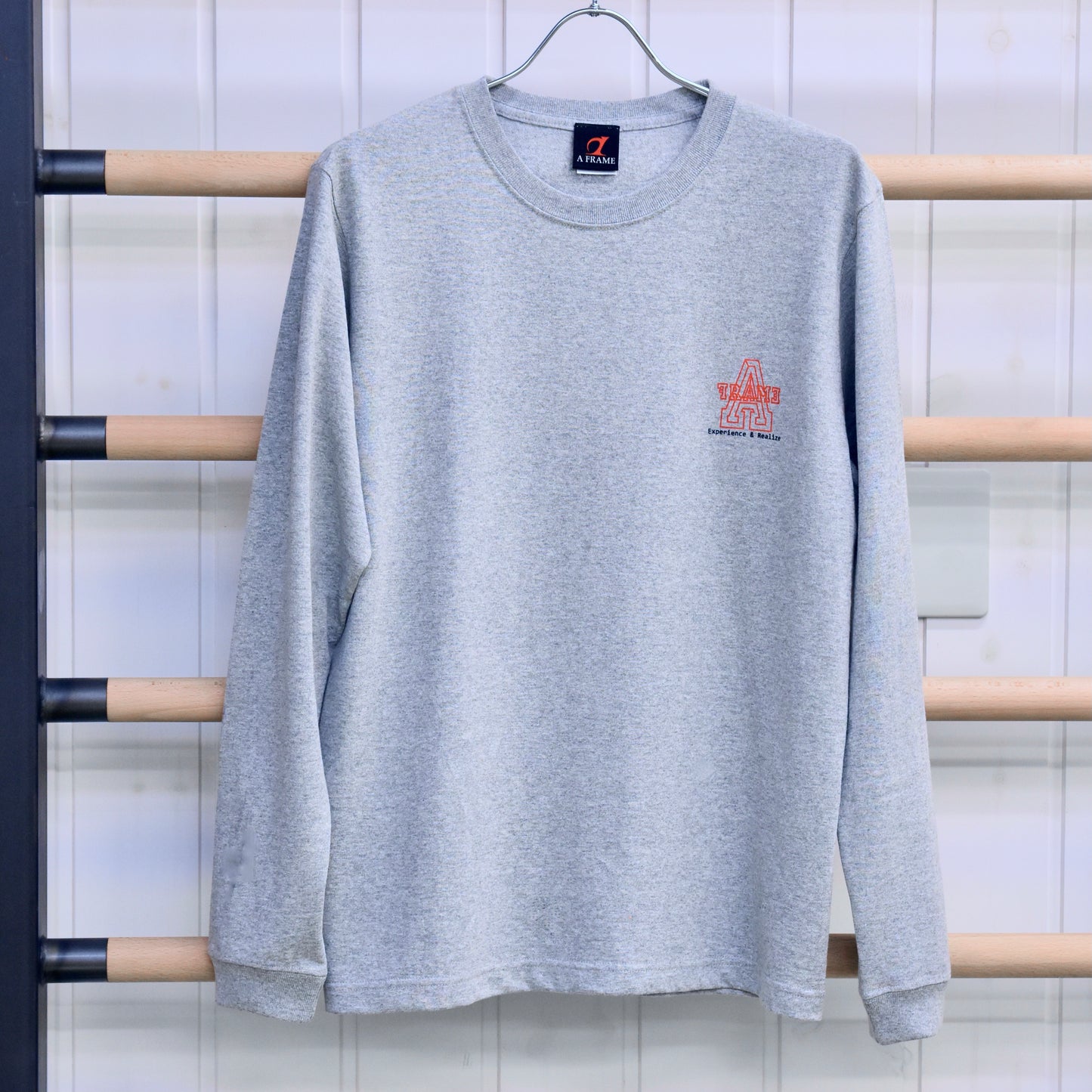 ロングTシャツ グレー アメカジ ヤシの木 袖口リブ