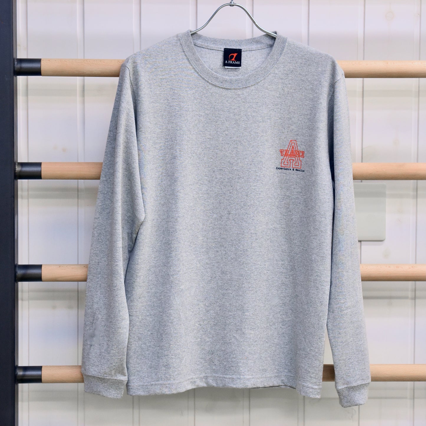 ロングTシャツ グレー アメカジ ヤシの木 袖口リブ