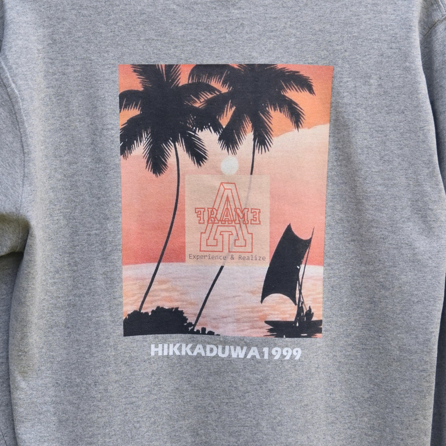 ロングTシャツ グレー アメカジ ヤシの木 袖口リブ